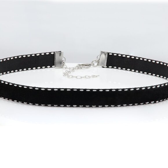 Black Velvet Choker Adjustable black with white design (#12) - Picture 7 of 8